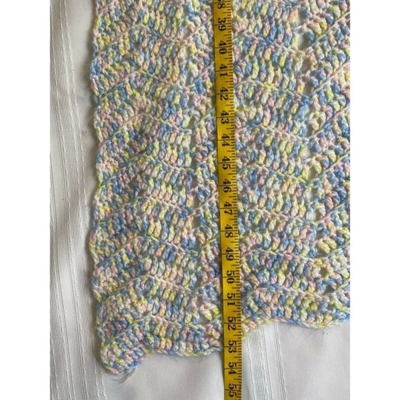 Pastel Hand Crochet Afghan Chair Throw Baby Blanket 53” x 36” Pink Yellow Blue‎ - Picture 6 of 10